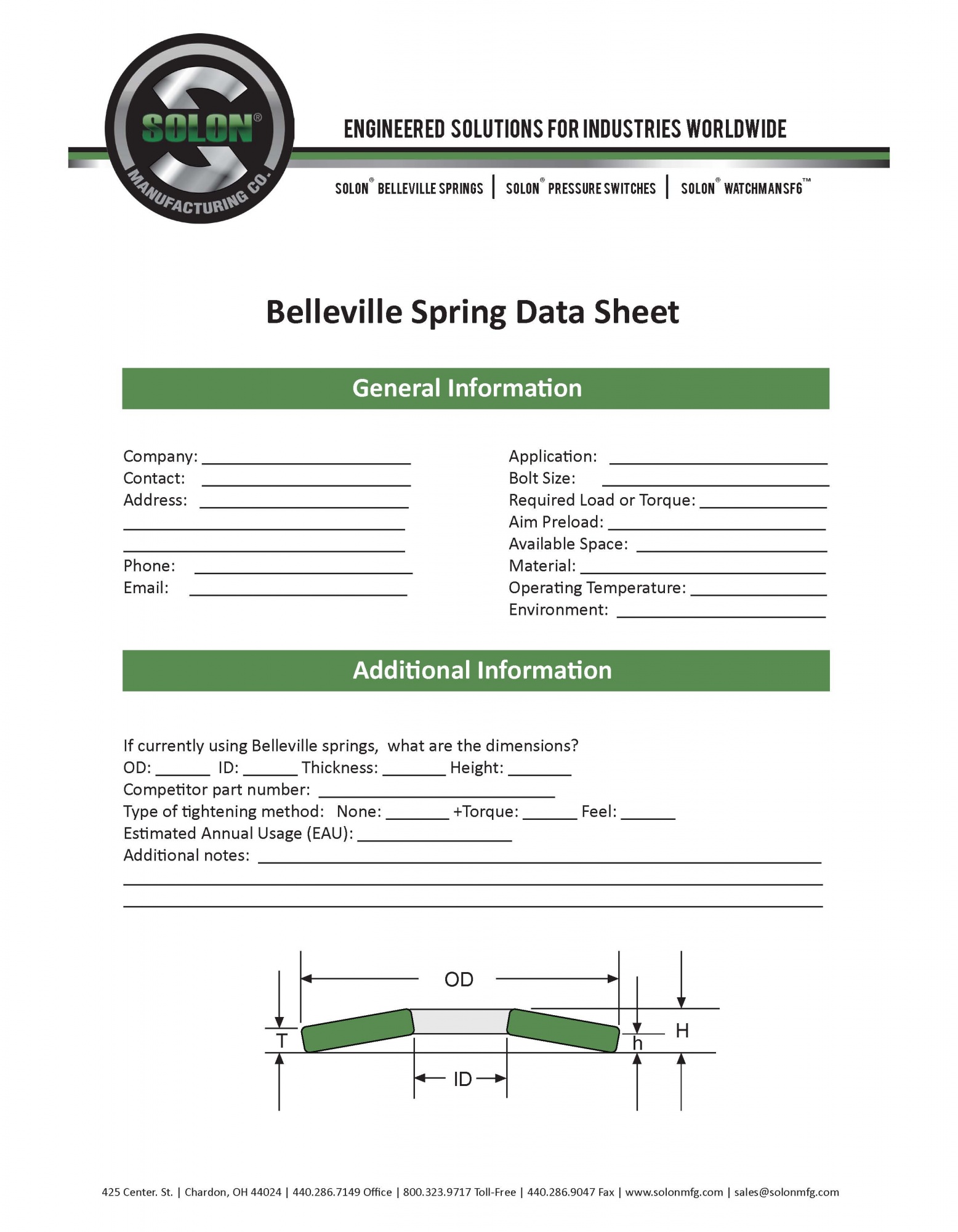 Belleville Spring Data Sheet Belleville Spring Resources